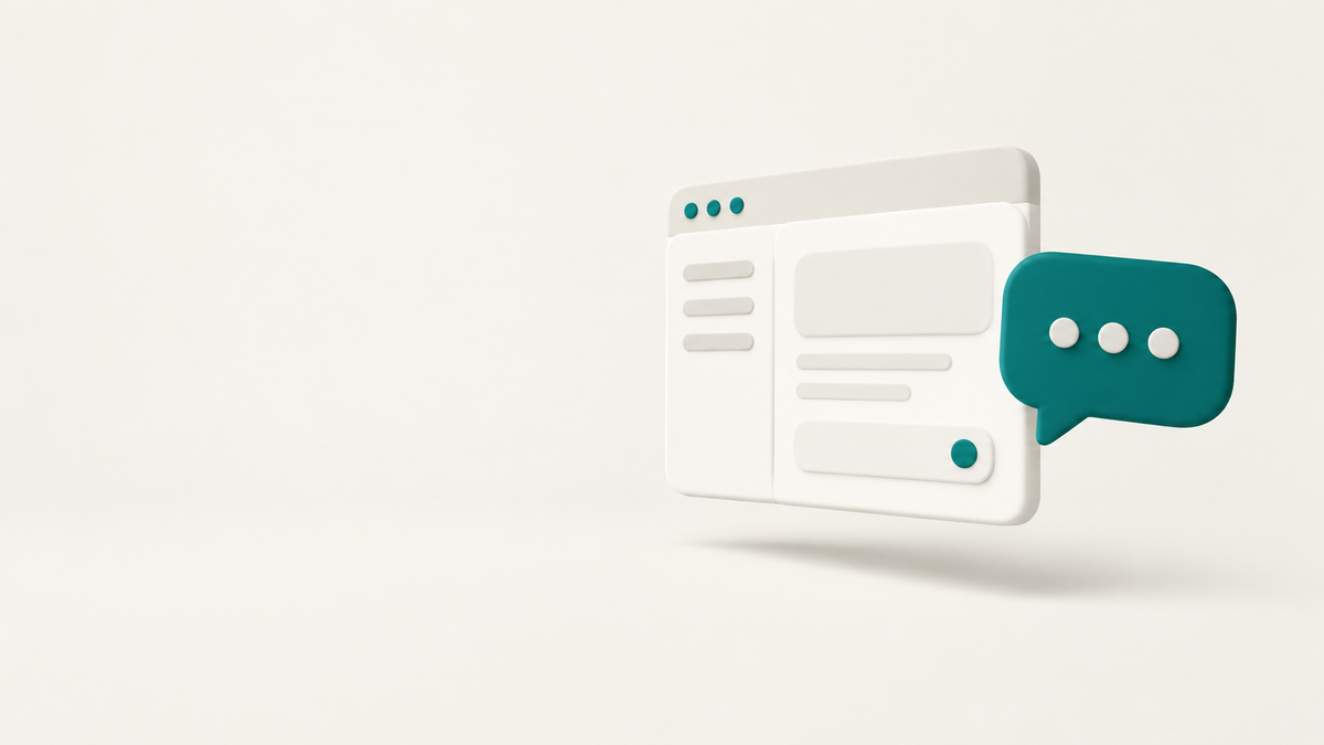 A browser window with a chat bubble beside it