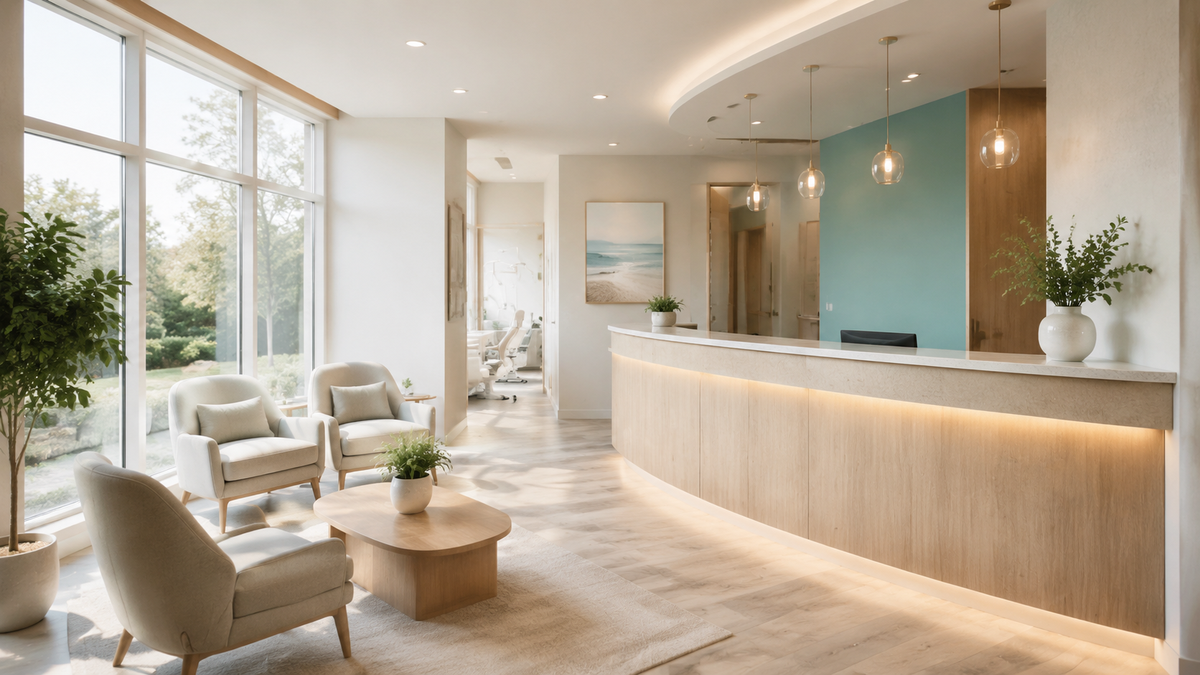 A calm, modern clinic reception area
