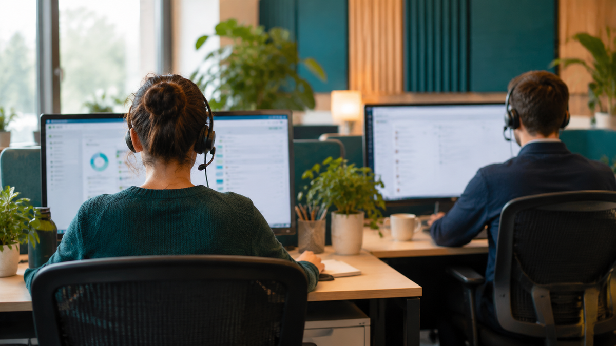 A support team working at their desks